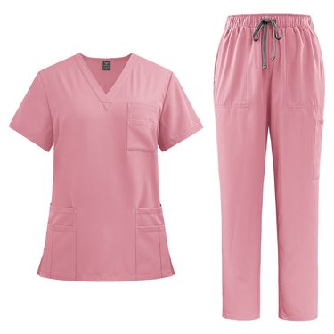 Women's New V-neck Split Medical Overalls, Pocket Straight Pants, Men's And Women's Toiletries, Operating Room Overalls_voghion.com