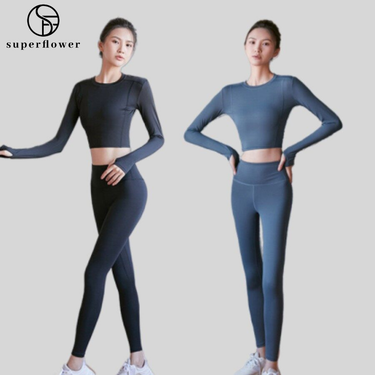 SUPERFLOWER Yoga Suits Women Plus Size Fiess Sportswear Legging Clothes Gym Workout Long Sleeves Training Running Yoga_voghion.com