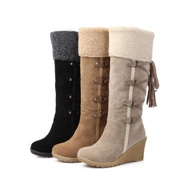 Sheepskin Lace-up High Tube Straight Warm Style Snow Plus Size Women's Boots_voghion.com
