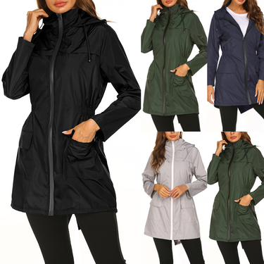 Women's New Outdoor Jacket Waist Hooded Lightweight Rainproof Clothing Raincoat Jacket Ready in Stock_ecoleips.com