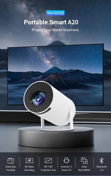 Ultimate Gaming and Entertainment Experience: 4K Smart Projector A20 - Portable Home Theater for AAA Games and Movies_voghion.com