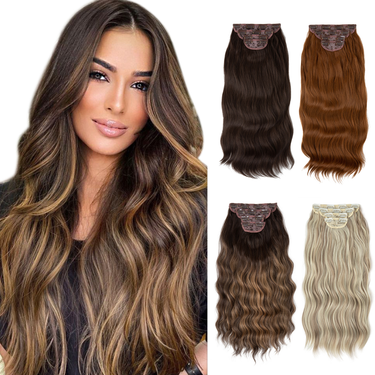 Synthetic hair extensions Wig women's four piece set clip in curly_voghion.com