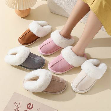 Winter suede fur mouth cotton slippers men home indoor thick sole anti-slip protection Slipper warmer_voghion.com