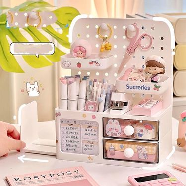 Desktop Pegboard Box Desk Stationery Organizer Magic Office Dormitory Pen Holder Storage Rack_voghion.com