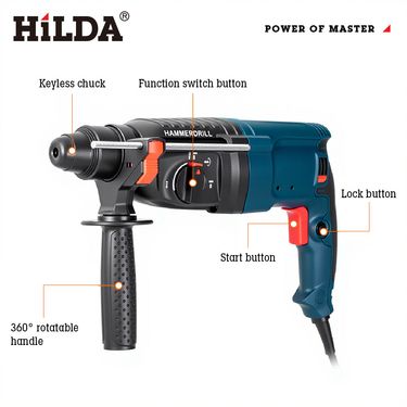HILDA Electric Hammer Drill With Impact Function For Concrete, Steel & Wood, 850W Power, 3.2J Impact Force, 26mm Max Drilling Diameter, 5100 BPM,_voghion.com