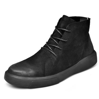 Autumn Winter Men's Cotton Short Boots High Top Color Polished Leather Large Size Fleece Lined Warm Outdoor Work Casual_voghion.com