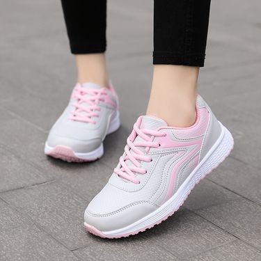 Women's sports fashionable casual leather surface waterproof flat running shoes, versatile and lightweight women's_voghion.com