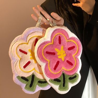 Coral Fleece Hand Towel – Embroidered Money Flower Design – Extra Thick & Large (30-50g) – Quick-Dry Absorbent Hanging Towel For Kitchen & Bathroom_voghion.com