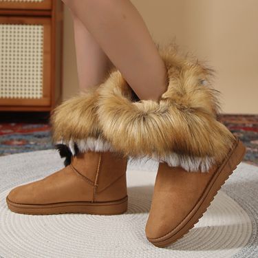 Plus-size women's platform snow boots big furry plush warm and thick_voghion.com