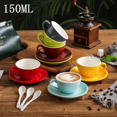 150cc Creative Latte Art Coffee Saucer Set European Style Colorful Matte Cappuccino Afternoon Tea Cup_voghion.com