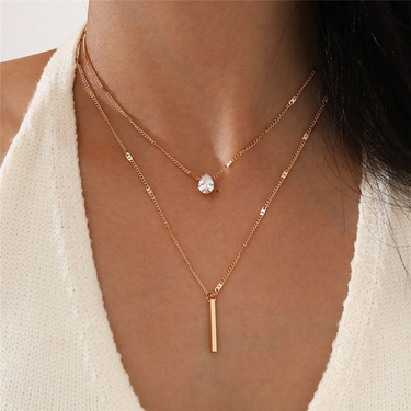 Simple Crystal Geometric Gold Color Pendant Necklace Set for Women Charms Fashion Square Rhinestone Female Jewelry 2023_voghion.com