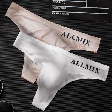 Men Thin Transparent Hip-Exposed Ice Silk Seamless T-Back Comra A Thread Butt Plug Unrwear To Prevent Slippery_voghion.com