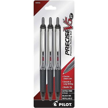 Precise V5 RT Refillable Retractable Liquid Ink Rolling Ball Pens Extra Fine Point 0.5mm Black Ink 3Pack (26052)_voghion.com