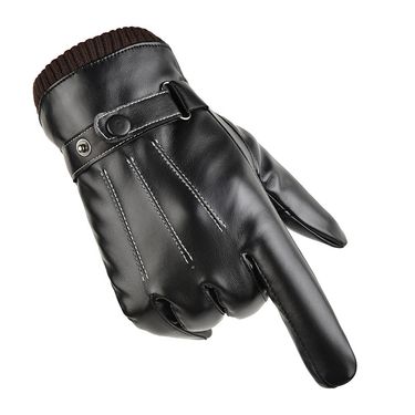 Autumn And Winter Warm PU Leather Men's Outdoor Touch Screen Plus Veet Anti-splash Water Cycling Cold Gloves_voghion.com