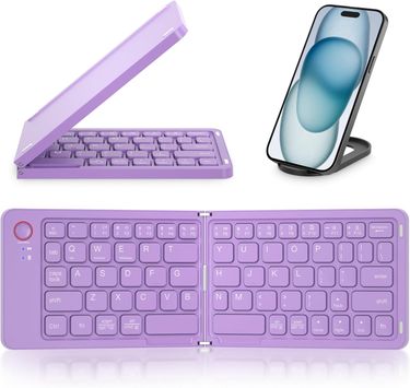 Mini Portable Wireless Folding Keyboard - Sync Up To 3 Devices, Ultra-Slim Aluminum Travel Keyboard For IPhone IPad Mac Android Windows IOS (Purple)_voghion.com