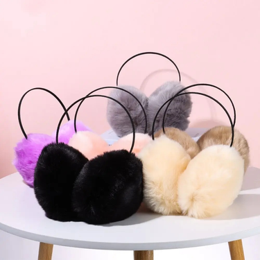 Cute Cold Proof Protection Female Faux Rabbit Fur Ear Bag Warm Plush Earmuffs_voghion.com