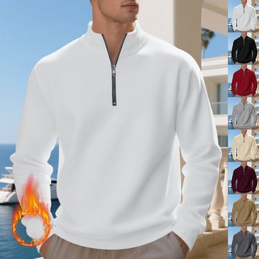 Men's Fleece-Lined Quarter-Zip Pullover Sweatshirt – Warm & Stylish Casual Winter Wear (S-XXXL, Solid Colors)_voghion.com