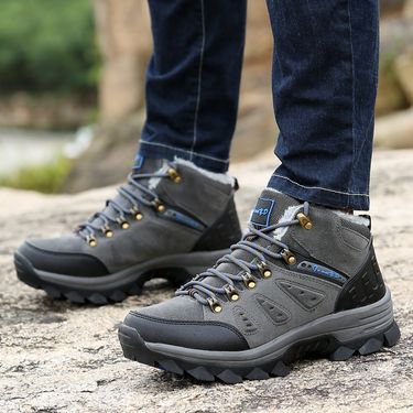Outdoor winterproof cotton boots men's cotton shoes winter plus fleece men's shoes large size high top couple hiking shoes_voghion.com
