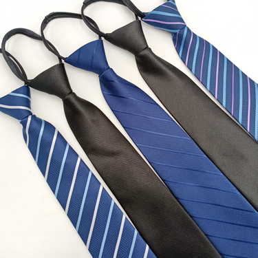 Men's formal business tie lazy zipper manufacturers spot 8cm easy to pull striped black tie knot free_voghion.com