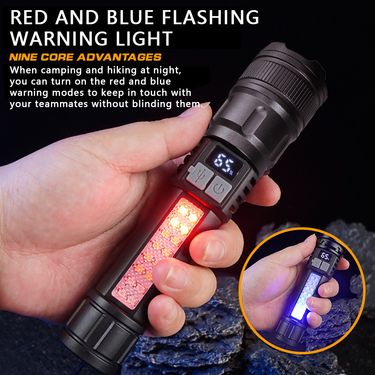 Strong light flashlight typ c rechargeable outdoor lighting flashlight with side light emergency with cob warning side work light_voghion.com
