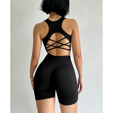 Seamless Yoga Clothing Tank Top Shorts Two-Piece Fitness Running Quick-Dry With Bra Sports Set For Women_voghion.com