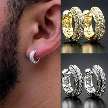 Creative couple style HOOP full of zircon gold men's ear buckles trendy unisex earrings_voghion.com