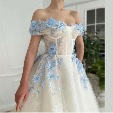 Women's new floral off-the-shoulder dress glitter tulle party dress_voghion.com