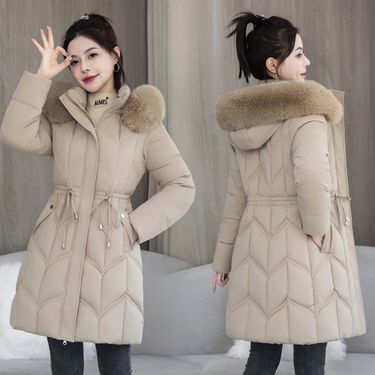 Women's Clothing Winter Down Cotton Jacket Women's Mid Length Style Waist Thickening Warm Large Fur Collar Cotton Jacket New Cotton Coat_voghion.com
