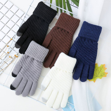Zhuoxinder 1 Pair Winter Men Women Knitting Touch-screen Non-slip Gloves Warmer Mittens-Black_voghion.com