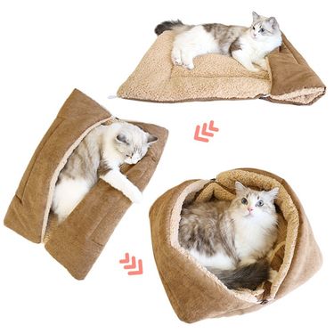Cat bed cat sleeping bag pet bed removable and washable winter warm lambskin thickened cute semi enclosed warm pad bed_voghion.com