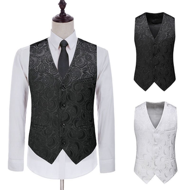 Spring/Autumn fashionable personalized hollowed out slim fit suit, vest, men's large black and white casual vest_mkmklike.com