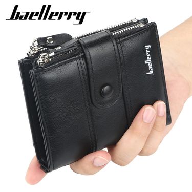 Baellerry wallet men's short European and American vertical double zipper multi-card slot driver's license card holder buckle men's bag_voghion.com