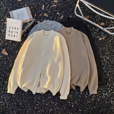 Men's Vintage Cardigan Sweater – Oversized V-Neck Knit Pullover (M-XXXL, Lightweight Polyester Blend, Unisex Loungewear)_voghion.com