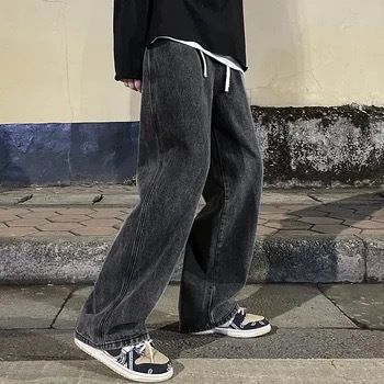 Herrenbekleidung Sommer neue Herren lockere lässige Design Nische gerade weites Bein Jeanshose_voghion.com