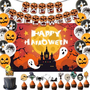 Halloween banner balloon cake insert background cloth set Pumpkin bloody Halloween party decoration_voghion.com