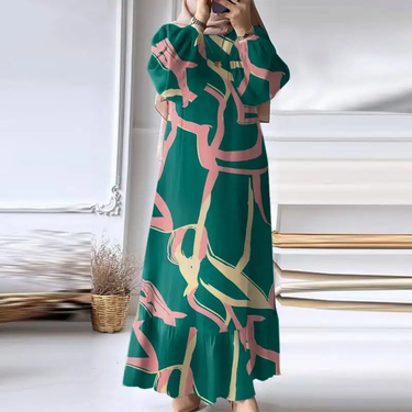 women's robe spring and autumn new fashion long-sleeved retro long skirt solid color ruffle hem dress_viptrois.com