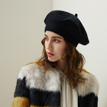 Hot Sale New Beret Women' Autumn and Winter Hat Fashion Pattern Striped Warm Rabbit Hair Knitting Versatile Black white red_mkmklike.com