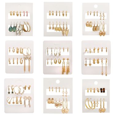 Earring Set Featuring Geometric Metal Earrings With Diamond Studs, Drop-shaped Oil Pearls, Butterfly Lock, And Heart-shaped Earrings_voghion.com