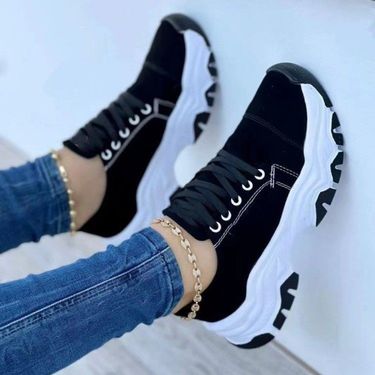 thick-soled color-blocked lace-up running shoes for women large size low-top casual single shoes sports shoes_vogvips.com