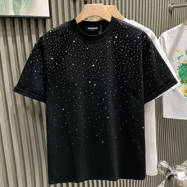 Fashionable Fashion Brand Light Luxury Men's Short Sleeved, Star Studded, Internet Famous, Niche Half Sleeved T-Shirt_voghion.com