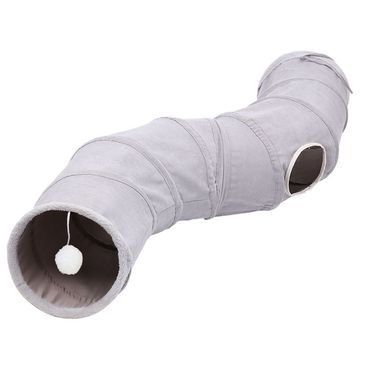 Cat Tunnel for Indoor Cats Collapsible Cat Toys Play Tube 3 Ways S Shape Cat Tunnel Grey Suede Pet Crinkle Tunnels with Ball_voghion.com