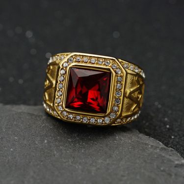 New titanium steel/316 stainless steel inlaid with colored gemstones Masonic AG retro ring_voghion.com