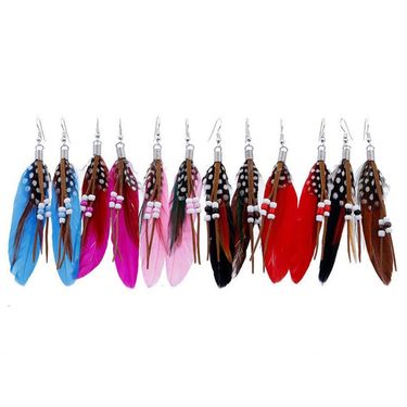 Fashion accessories, women's earrings, bohemian style beaded tassel feather earrings_ipsvogv.com
