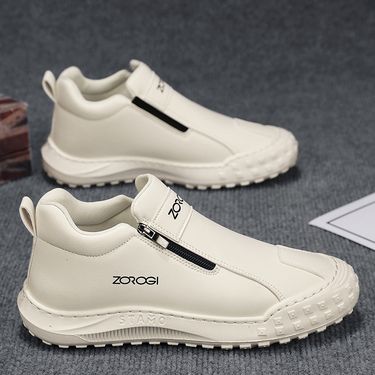 Men's Shoes Zipper Sports Casual Leather Shoes Lazy One Pedal Non-slip Wear-resistant Labor Insurance Shoes_vogvips.com