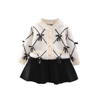 Girls' Sweater Cardigan 2022 Autumn/Winter New Bow Knit Girl Baby Round Neck Coat Long sleeved Linen 1_voghion.com