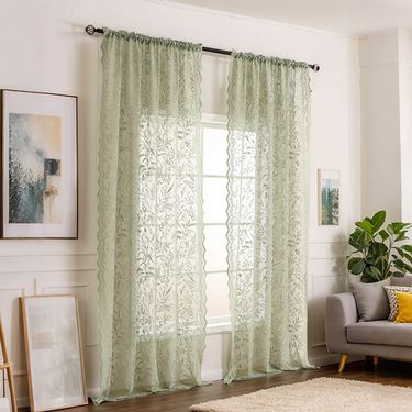 Lace Sheer Curtains – Vintage Floral Voile Drapes For Windows, 100% Polyester, White & Mint Green, 4 Sizes – Boho Chic Room Decor_voghion.com