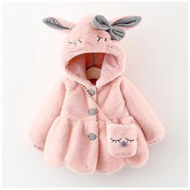 872 Winter New Children's Clothing Girls' Long Sleeve Hoodie Thick Fury Rabbit Ear Coat_voghion.com