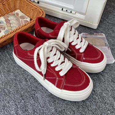 Canvas shoes Fashion vintage harbour style casual Christmas red board_voghion.com