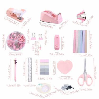 Pastel Stationery Set With Stapler, Scissors, Tape & Staple Remover - Cute Office & School Supplies For Students, Teachers & Professionals_voghion.com