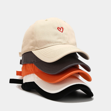 Japanese simple small heart embroidery baseball hat show face small Korean version tide brand peaked cap student couple sun visor_voghion.com